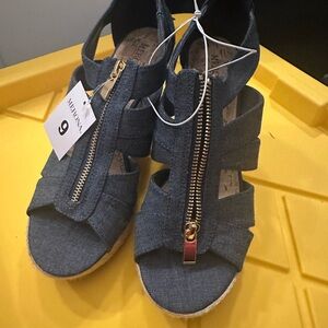 Merona Blue Denim Sandals with Gold Zipper
